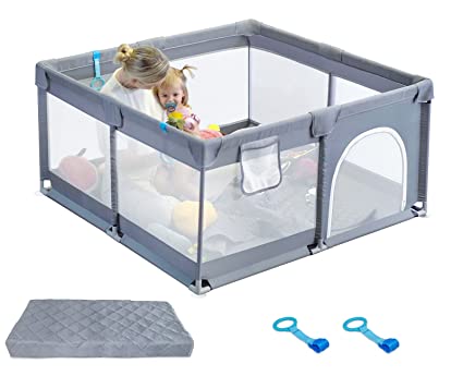 Photo 1 of Baby Playpen,Letmudla Playpen with Mat,Upgraded Sturdy Play Pen with Gate,Easy to Assemble Play Yard,Safe Play Pens for Babies and Toddlers with Hand Rings,Outdoor&Indoor Activity Center for Infant