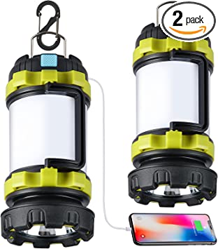 Photo 1 of 2 Pack Camping Lantern, Outdoor Led Camping Lantern, Rechargeable Flashlights with 1000LM, 6 Modes, 4000mAh Power Bank, IPX5 Waterproof Portable Emergency Camping Light for Hurricane Survival Hiking
