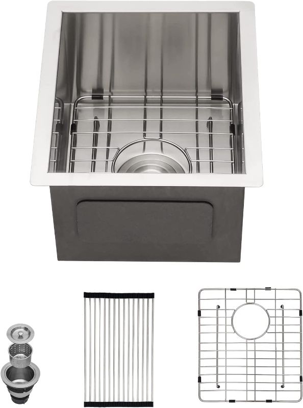 Photo 1 of 15 inch Undermount Wet Bar Sink - 15 x 17 In Undermount RV Sink 18 Gauge Stainless Steel Single Bowl Zero Radius Outdoor Small Bar Prep Sink 