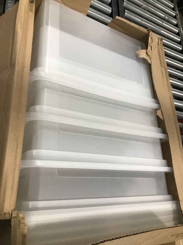 Photo 1 of 4 PACK OF CLEAR STOARGE BINS WITH LIDS UNKNOWN SIZE 