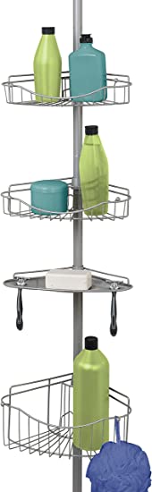 Photo 1 of  Home Tension Pole Shower Caddy, 3 Basket Shelves with Soap Tray, Adjustable, 60 to 97 Inch, Satin Nickel