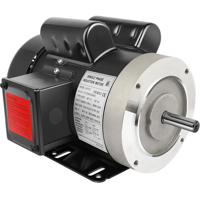 Photo 1 of 1 Hp Electric Motor 1750RPM General Purpose Single Phase Motor 56C Frame 13.6/6.8A 115/230V TEFC CW/CCW
