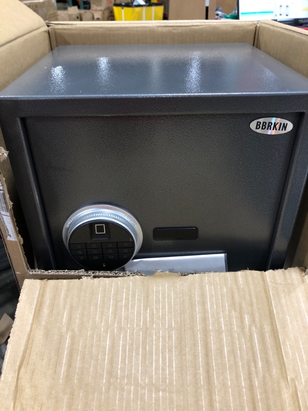 Photo 1 of Security Biometric Safe Box, Steel Lock Box hand Gun Safe with Fingerprint Keypad Access - Perfect for Home/Office/Hotel, Secure Pistols, Documents, Jewelry, Valuables - 13.75 x 13 x 15 Inches Metal Grey-13.75 x 13 x 15 Inches