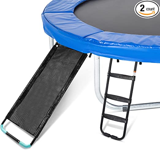 Photo 1 of 2 Pack Trampoline Ladder and Slide Set, 3 Step Wide Trampoline Safety Ladder Stairs and Strong Tear Resistant Trampoline Slide Ladder Universal Trampoline Accessories for Kid Climb up and Slide Down
