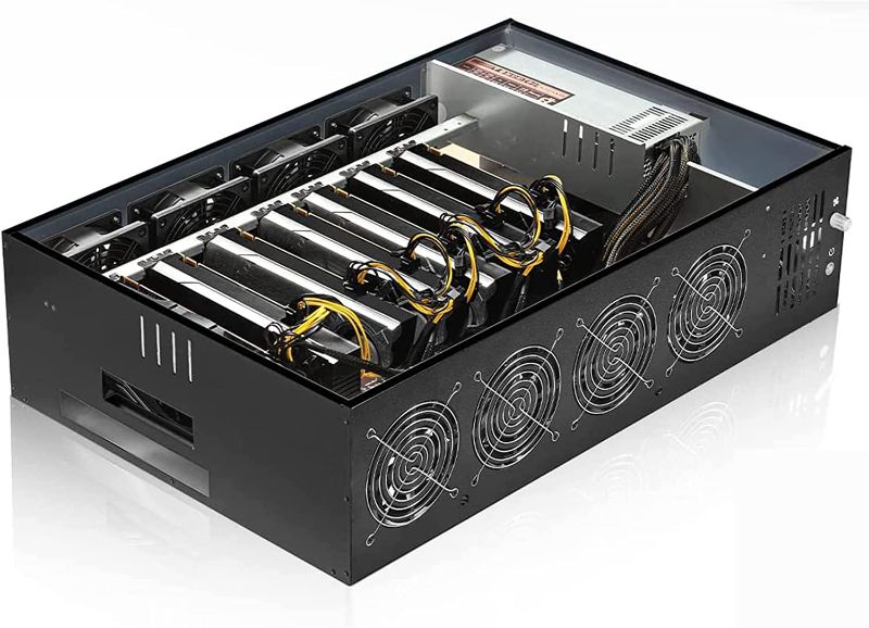 Photo 1 of VTRETU Ethereum GPU Mining Rig with 8 GPU Mining Motherboard and 2000W Power Supply?110-264V? 8 Cooling Fans for Crypto Mining Rig Complete ETH Miner (Excluding GPU), black (V01)
