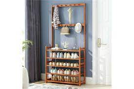 Photo 1 of 5 Tier Shoes Storage Rack Coat Hanger 8 Hooks Hall Tree Entryway Shelf
