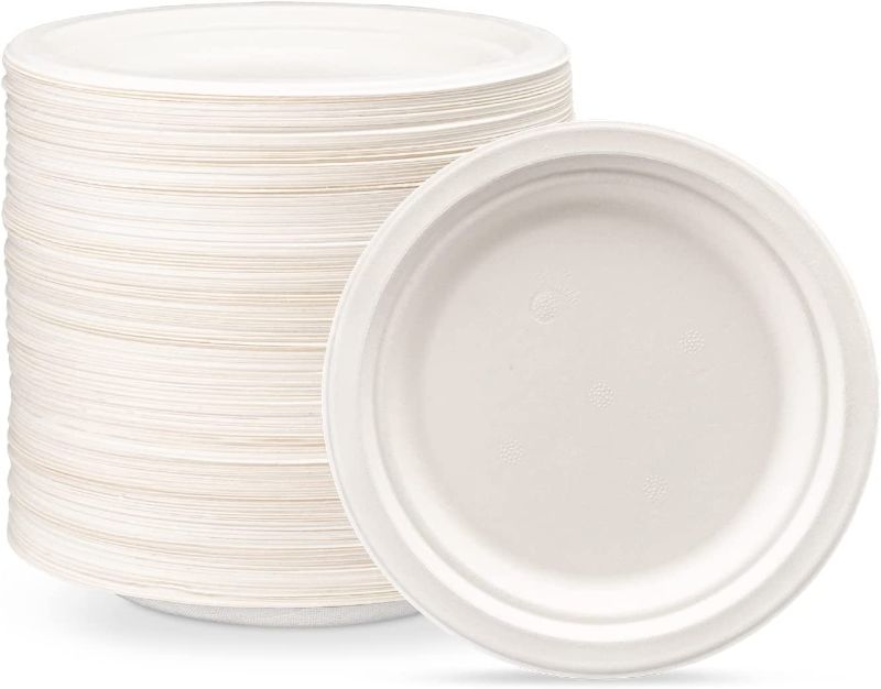 Photo 1 of 100% Compostable 7 Inch Heavy-Duty Plates [125 Pack] Eco-Friendly Disposable Sugarcane Paper Plates
