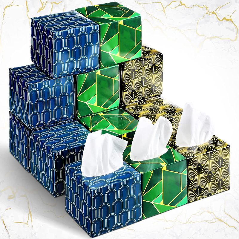 Photo 1 of 24 Boxes Tissues Cube Box Facial Tissues Boxes Geometry Flower Designed Tissues 2 Ply 80 Sheets Each Box Individual Facial Tissues Household Tissues for Bathroom Kitchen School Bedroom (Geometry)
