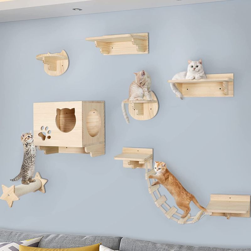 Photo 1 of 
La La Pet® 9pcs Wooden Cat Shelves and Perches for Wall Cat Steps Ladder Wall Mounted Cat Furniture Cat Bed Cat Activity Tree Climbing Structure Modern Cat Climber Set