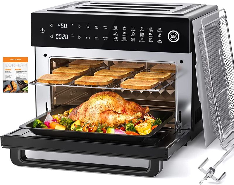 Photo 1 of Aeitto 32QT MAX Smart Air Fryer, with Rotisserie and Full Accessories, 19-In-1 Digital Airfryer Toaster Oven Combo with Dehydrator, Convection Oven Countertop, Fit 13" Pizza, 9pcs Toast, 1800w, Black, Gifts for Mom
