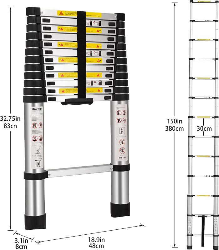 Photo 1 of (12.5Ft/3.8M) Telescoping Ladders?EN131Standards Multi-Purpose Folding Aluminum Extension Ladder
