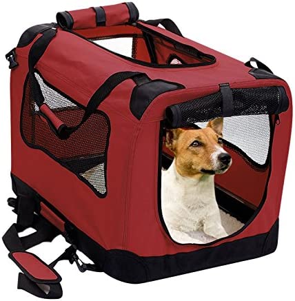 Photo 1 of 2PET Foldable Dog Crate - Soft, Easy to Fold & Carry Dog Crate for Indoor & Outdoor Use - Comfy Dog Home & Dog Travel Crate - Strong Steel Frame, Washable Fabric Cover, Frontal Zipper Medium Red
