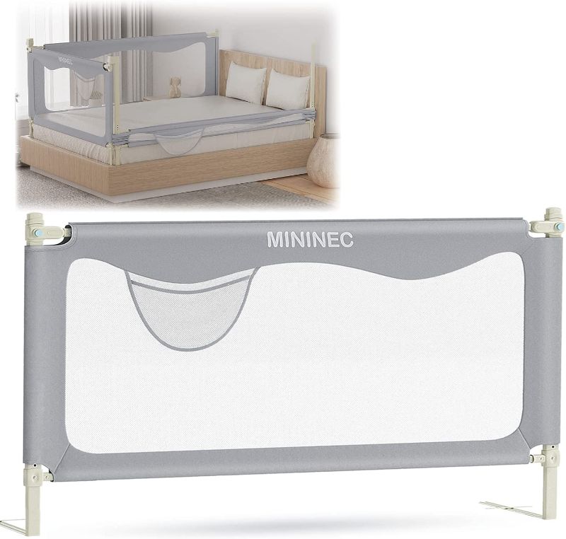 Photo 1 of Bed Rail for Toddlers Baby, MININEC Long Toddler Bedrail Guard for Kids Children, Strong Babies Bed Rail for Twin, Full Size, Queen & King Mattress with Reinforced Anchor Safety Darkgrey 70.8*27.5 in
