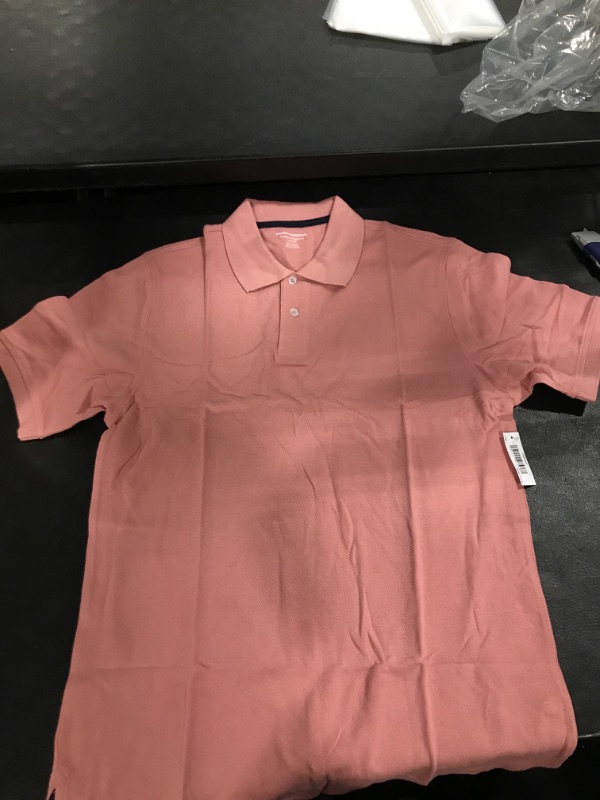 Photo 1 of Amazon Essentials Men's Regular-Fit Cotton Pique Polo Shirt (Available in Big & Tall), Pink, Small
