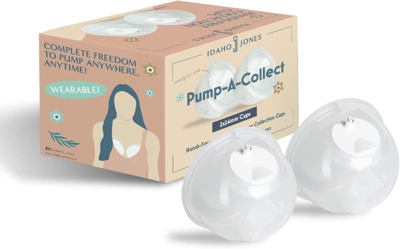 Photo 1 of Hands-Free Wearable Universal Breast Milk Collection Cups Silicone Flanges (2x24mm), Pump-A-Collect – Idaho Jones Breastmilk Container Cups (Freemie, Spectra, Caracups, Legendairy Imani i2)