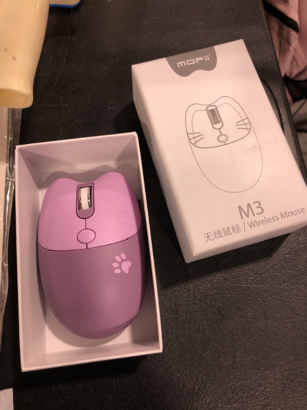 Photo 2 of Lomiluskr Cute Cat Wireless Mouse, Silent Mouse, 2.4G Wireless Mice, Candy Colors, Kawaii Mouse for Girls and Kids (Purple)