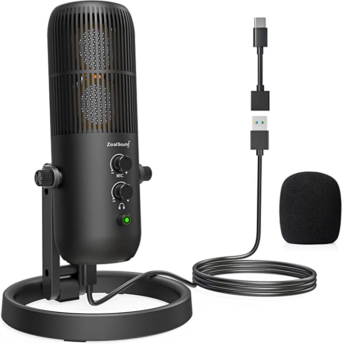 Photo 1 of ZealSound USB Microphone,DUAL16mm Capsule Metal Recording Condenser Microphones,Mute/Monitor Headphone Jack/Volume Control for Vocal Recording YouTube Streaming Gaming ASMR Zoom Metting Class TIK Tok

