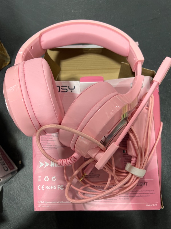 Photo 2 of Gaming Headset Pink for PS4, PS5, Noise Cancelling Over Ear Headphones with Microphone LED Light Mic for Laptop, Mac, Nintendo, PS3 Games