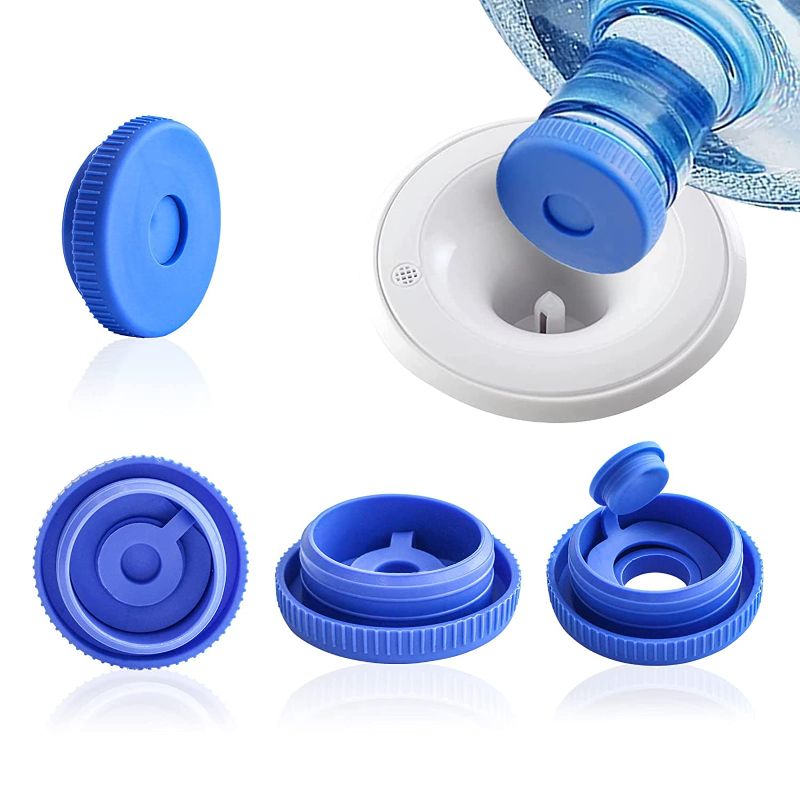 Photo 1 of 5 Gallon Water Jug Cap,4 Pack Silicone Reusable Non Spill Bottle Top Lid Replacement Fits 55mm Bottles 