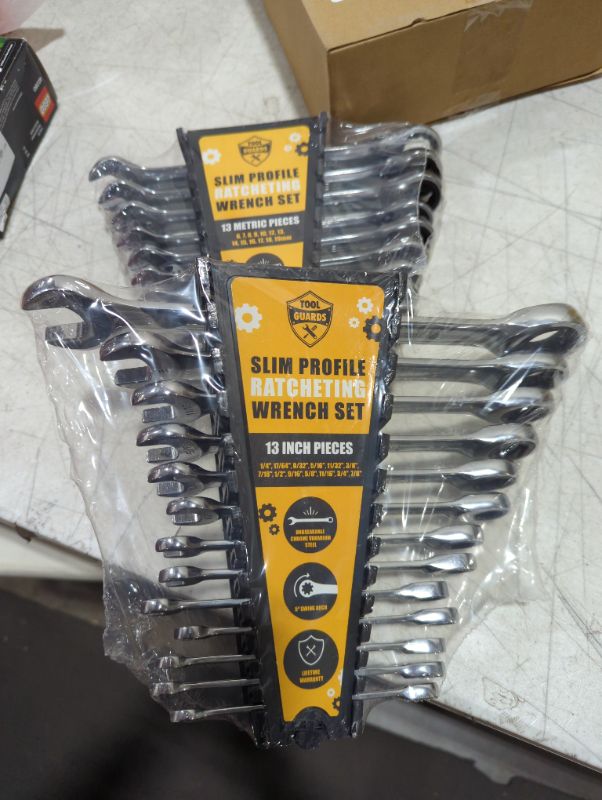 Photo 2 of TOOLGUARDS Ratcheting Wrench Set 26 Pieces INCH/MM slim profile Ratcheting Wrench Set with Rack Organizer - Wrenches Set- 100% Lifetime Satisfaction Guarantee 26-Pcs Metric/Inch with Rack