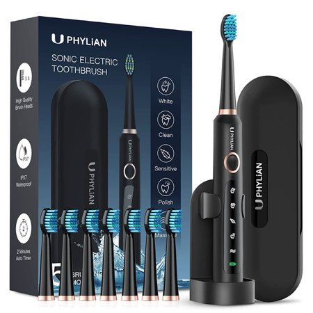 Photo 1 of PHYLIAN Sonic Electric Toothbrush for Adults - Electric Rechargeable Toothbrush with Holder 8 Brush Heads Travel Case Power Toothbrushes 3 Hours Fas
