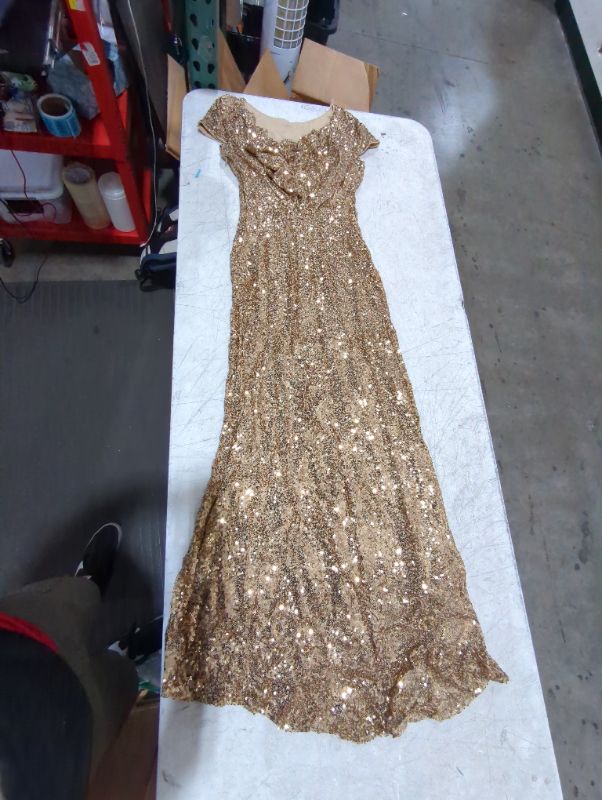 Photo 2 of Badgley Mischka Women's Cowl Back Sequin Classic Gown 10 Gold