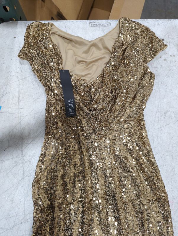 Photo 3 of Badgley Mischka Women's Cowl Back Sequin Classic Gown 10 Gold