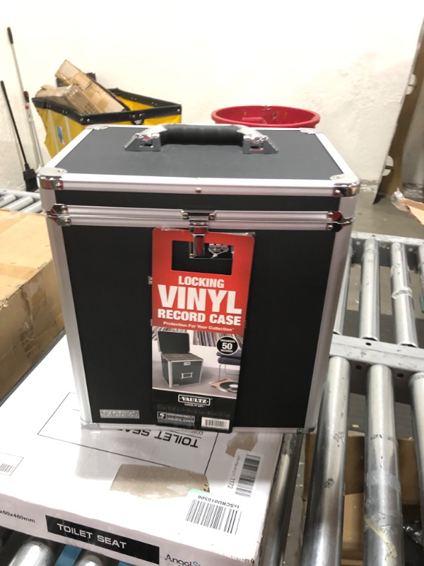 Photo 1 of Vaultz Vinyl Record Storage Box - Locking 50 Album Holder & Organizer - Great Alternative to Flimsy LP Crate - 14.4 x 13.4 x 9.6 Inches - Black