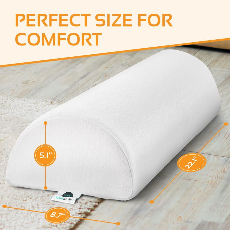 Photo 1 of AllSett Health Large Half Moon Bolster Pillow for Legs, Knees, Lower Back and Head, Lumbar Support Pillow for Bed, Sleeping | Semi Roll for Ankle and Foot Comfort - Machine Washable Cover, White
