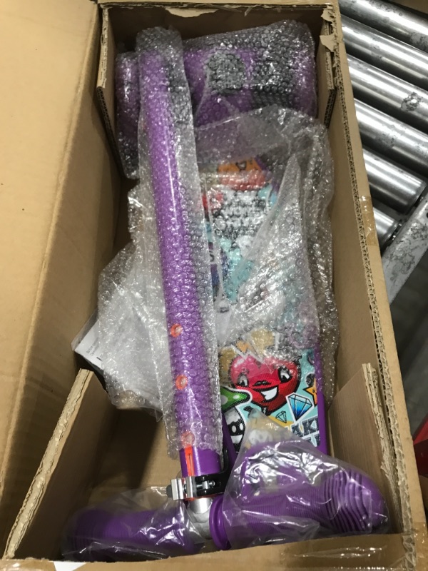 Photo 2 of Hikole Scooter for Kids with 3 LED Wheels – Adjustable Height, Lean to Steer Design, 3 Wheels Kick Scooter for Girls & Boys 3-12 Years Old Purple-Graffiti