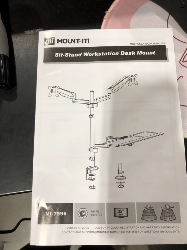 Photo 2 of Mount-It! Height Adjustable Standing Desk Converter | 35” Wide Desktop | Sit-Stand Desk with Gas Spring Handle | Stand Up Computer Workstation Fits Dual Monitors | Black (MI-7955)