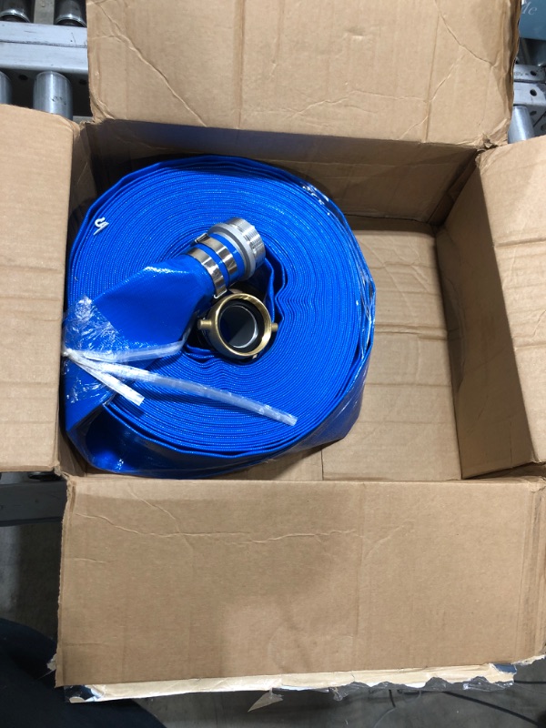 Photo 2 of 2" x 100ft Blue PVC Backwash Hose for Swimming Pools, Heavy Duty Discharge Hose Reinforced Pool Drain Hose with Aluminum Pin Lug Fittings PVC-Aluminum-Brass 2 in x 100 ft