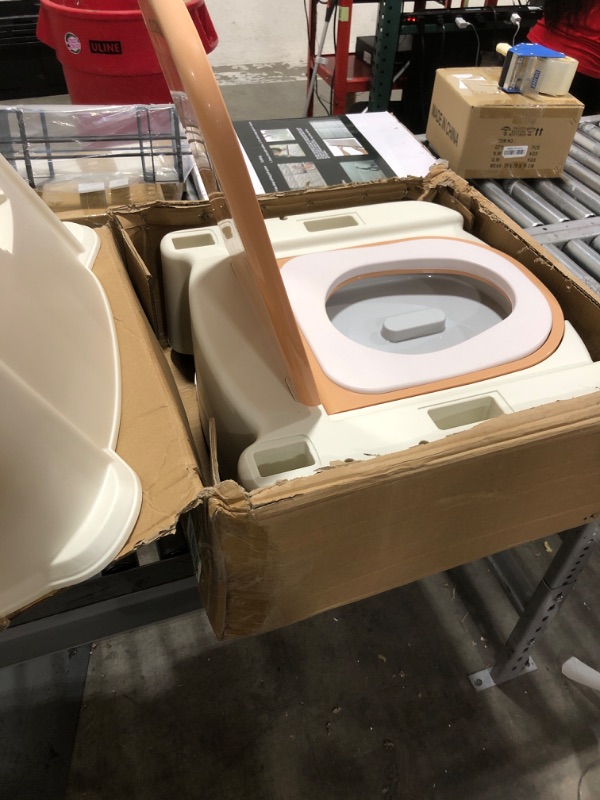 Photo 3 of Mobile Bedside Commode - Adult Potty Chair, Pu Soft Seat and Height-Adjustable Toilet with Armrests for The Elderly, Suitable for People with Disabilities and The Elderly (Khaki)