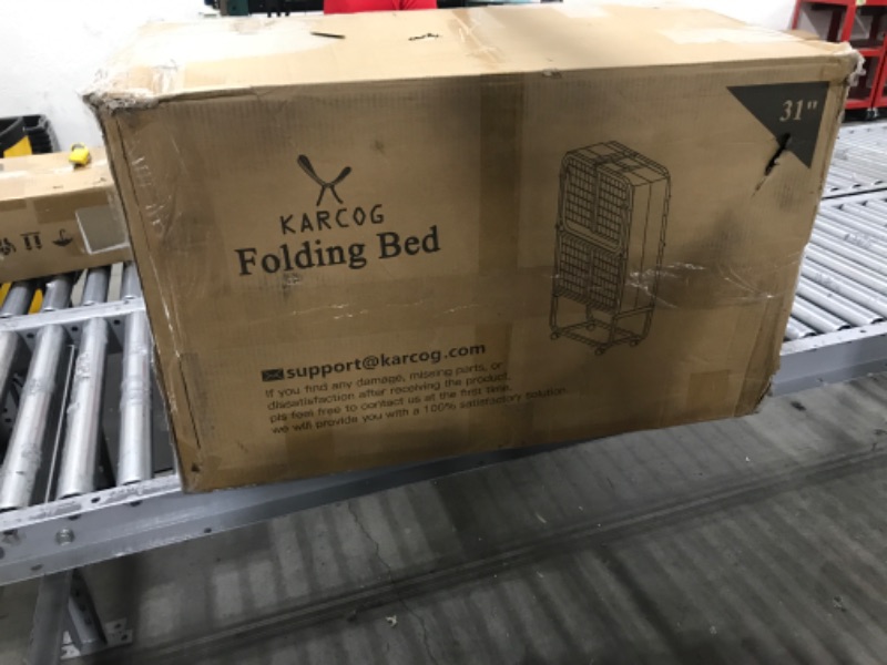 Photo 1 of Karcog Folding Bed with Mattress, Rollaway Bed Storage Cover Included, Portable Foldable Guest Bed for Adults, Cot Size Fold up Bed with Memory Foam Mattress and Metal Frame on Wheels - 75” x 31" Small Single Basic