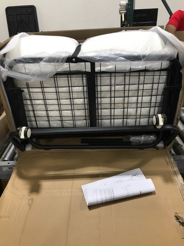 Photo 1 of Karcog Folding Bed with Mattress, Rollaway Bed Storage Cover Included, Portable Foldable Guest Bed for Adults, Cot Size Fold up Bed with Memory Foam Mattress and Metal Frame on Wheels - 75” x 31" Small Single Basic