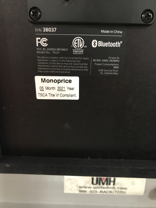 Photo 3 of Monoprice SB-200SW Premium Slim Soundbar with Wireless Subwoofer HDMI ARC, Bluetooth, Optical, and Coax Inputs Black