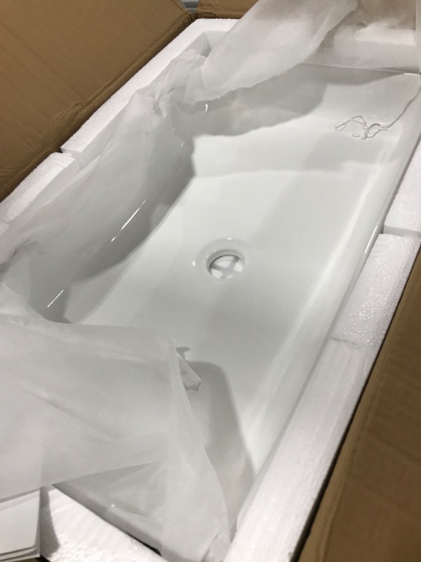 Photo 2 of Rectangular Bathroom Vessel Sink 24 Inch - Beslend 24"x14" White Ceramic Porcelain Above Counter Modern Art Sink 24"x14" White-Rectangular