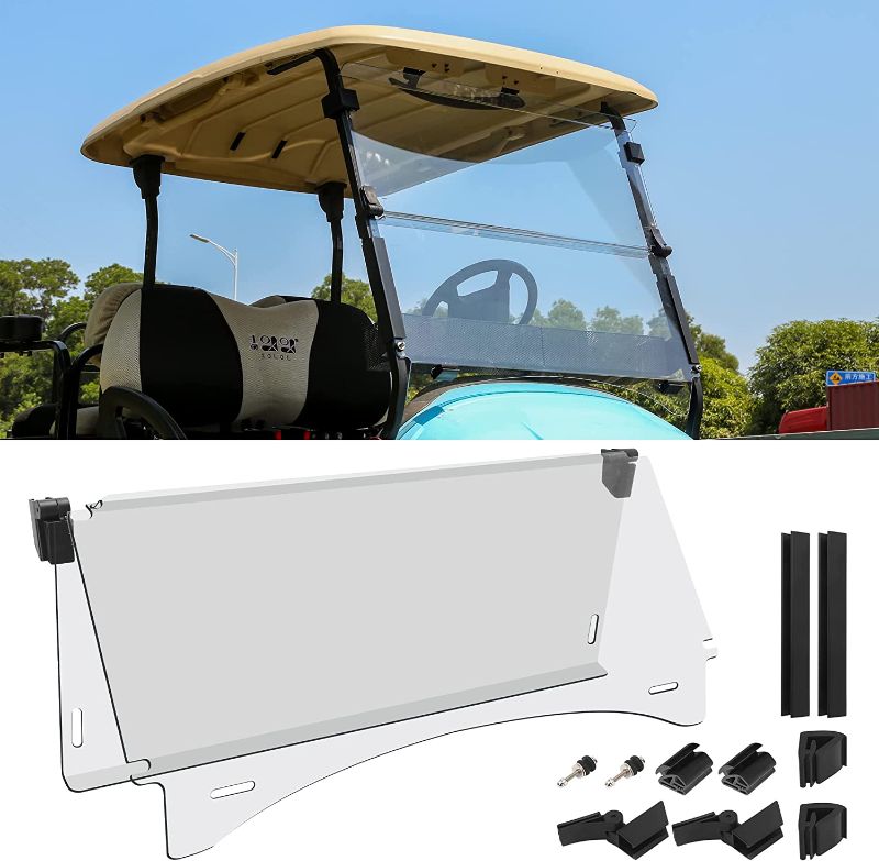 Photo 1 of 10L0L Club Car Precedent Golf Cart Windshield for 2004-UP Models, Fold Down, Compatible with Gas or Electric (04-21), 37.5" W X 33.6" H, Clear and Tinted Options Available 
