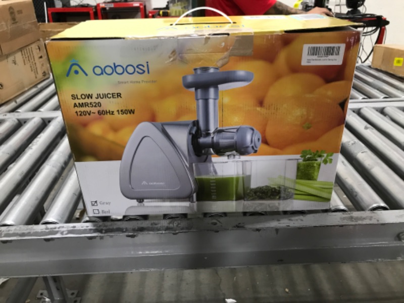 Photo 4 of Aobosi Slow Masticating Juicer Machine, Cold Press juicer Extractor, Quiet Motor, Reverse Function, High Nutrient Fruit and Vegetable Juice with Juice Jug & Brush for Cleaning, Gray