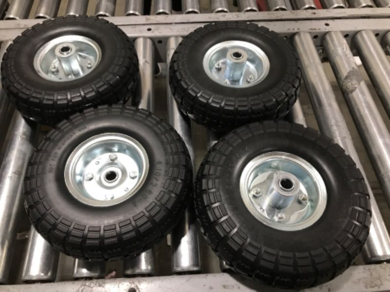 Photo 2 of (4-Pack) AR-PRO 10-Inch Solid Rubber Tires and Wheels - Replacement 4.10/3.50-4” Tires and Wheels with 5/8” Axle Bore Hole, 2.2” Offset Hub, and Double Sealed Bearings - Perfect for Gorilla Carts 4 Sliver