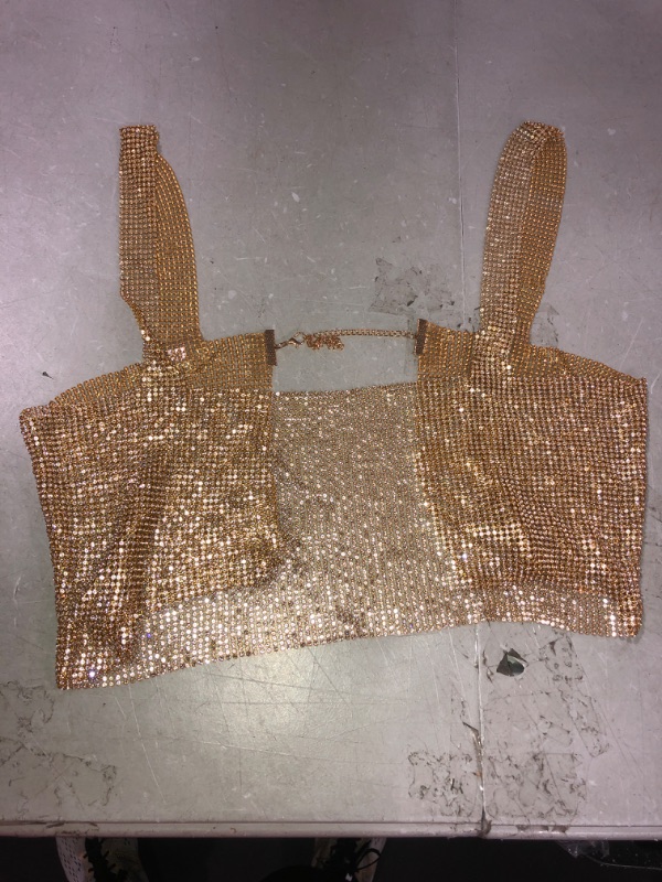 Photo 3 of Yokawe Sexy Crop Tops Gold Sparkly Sequin Tube Top Glitter Sleeveless Tank Top for Women and Girls