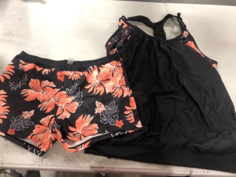 Photo 1 of 2 PIECE BLACK FLORAL SWIMSUIT SIZE XL