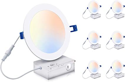 Photo 1 of 6 inch 3000K/ 4000K/ 5000K 3 Color Temperature Selectable,Dimmable Recessed Lighting 15W CRI90+,Ultra Thin LED Recessed Light with Junction Box,IC Rated, Air Tight,ETL/JA8,White,6 Pack