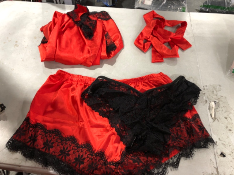 Photo 1 of 3 PIECE LINGERIE SET, ROBE, SHORTS, UNDERWEAR - RED -SIZE XL 