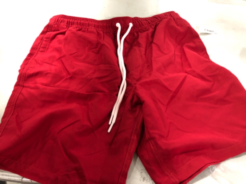 Photo 2 of Amazon Essentials Men's 9" Quick-Dry Swim Trunk Large Red