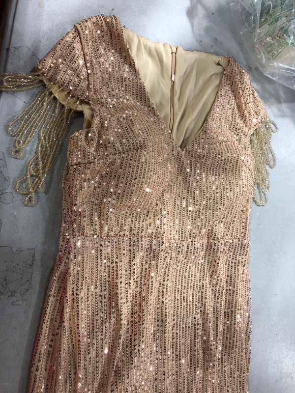 Photo 1 of BEIGE SEQUIN MAXI DRESS SIZE M, BEADS ON SLEEVES