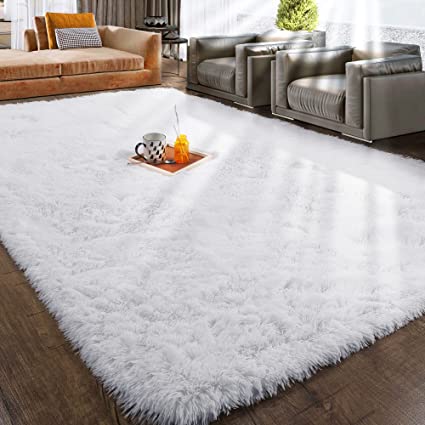 Photo 1 of 6' x 4.5' Shaggy Area Rug, White Plush Fluffy Rugs