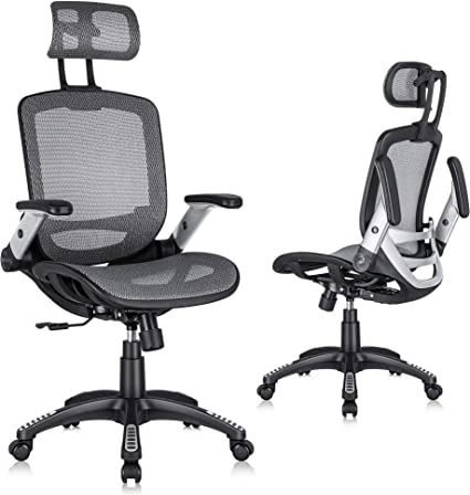 Photo 1 of GABRYLLY Ergonomic Mesh Office Chair, High Back Desk Chair - Adjustable Headrest with Flip-Up Arms, Tilt Function, Lumbar Support and PU Wheels, Swivel Computer Task Chair
