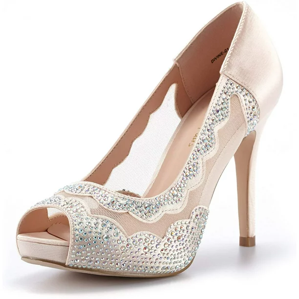 Photo 1 of  DREAM PAIRS Women's Peep Toe Wedding Party Glitter High Heels Dress Pump Shoes DIVINE-01 CHAMPAGNE SIZE 6.5