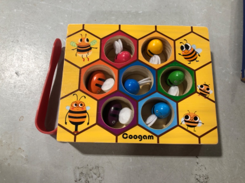 Photo 2 of Coogam Toddler Fine Motor Skill Toy, Clamp Bee to Hive Matching Game, Montessori Wooden Color Sorting Puzzle, Early Learning Preschool Educational Gift Toy for 3 4 5 Years Old Kids 